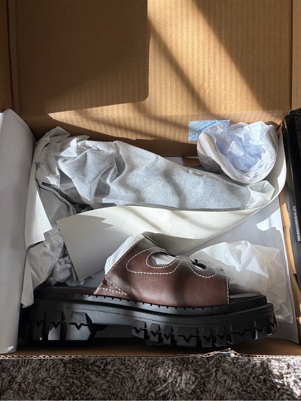 dELiA*s Brown Leather Slide Sandal with Chunky Black Sole